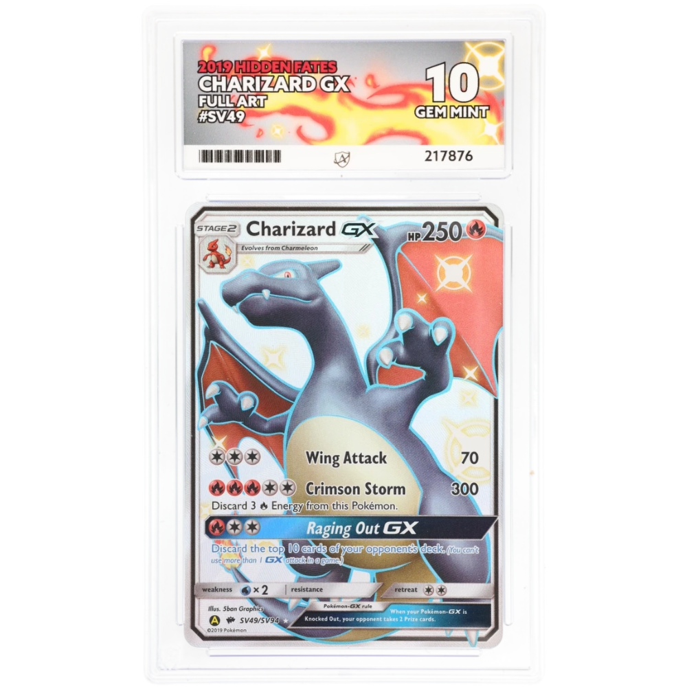 2019 Pokémon Hidden Fates Charizard GX SV49/SV94 – Shiny Full Art – ACE Gem Mint 10