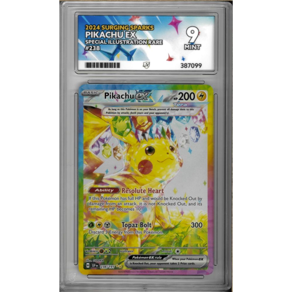 2024 Pikachu EX 238 Surging Sparks ACE GRADED 9