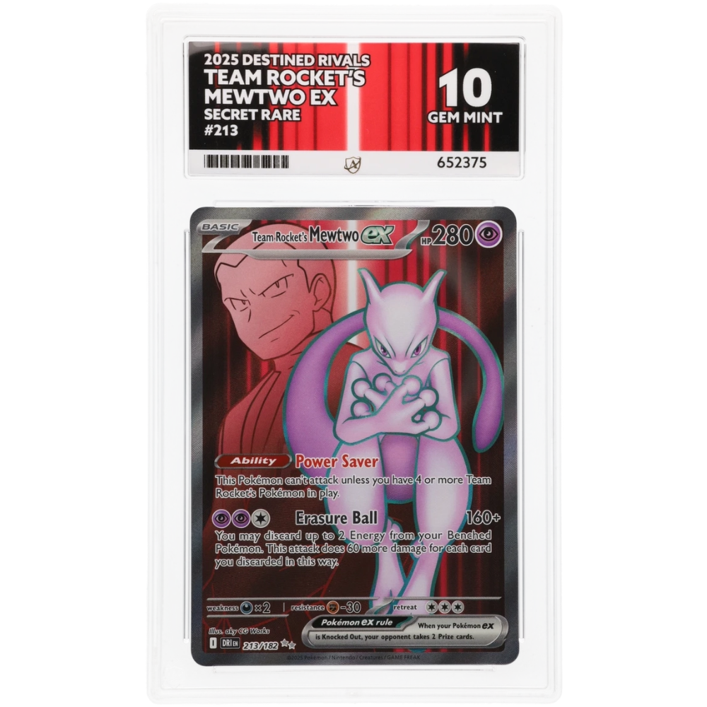 2025 Pokémon Destined Rivals Team Rocket’s Mewtwo ex 213/182 – Secret Rare – ACE Gem Mint 10