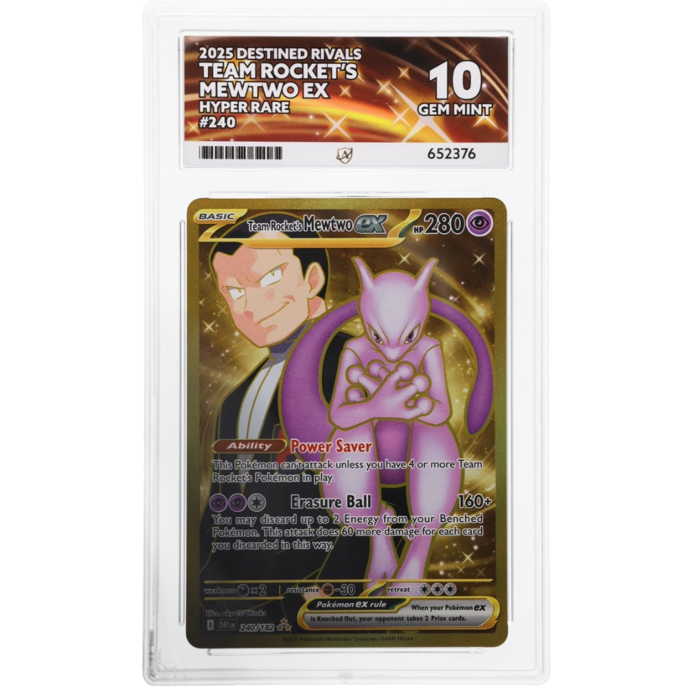 2025 Pokémon Destined Rivals Team Rocket’s Mewtwo ex 240/182 – Hyper Rare – ACE Gem Mint 10
