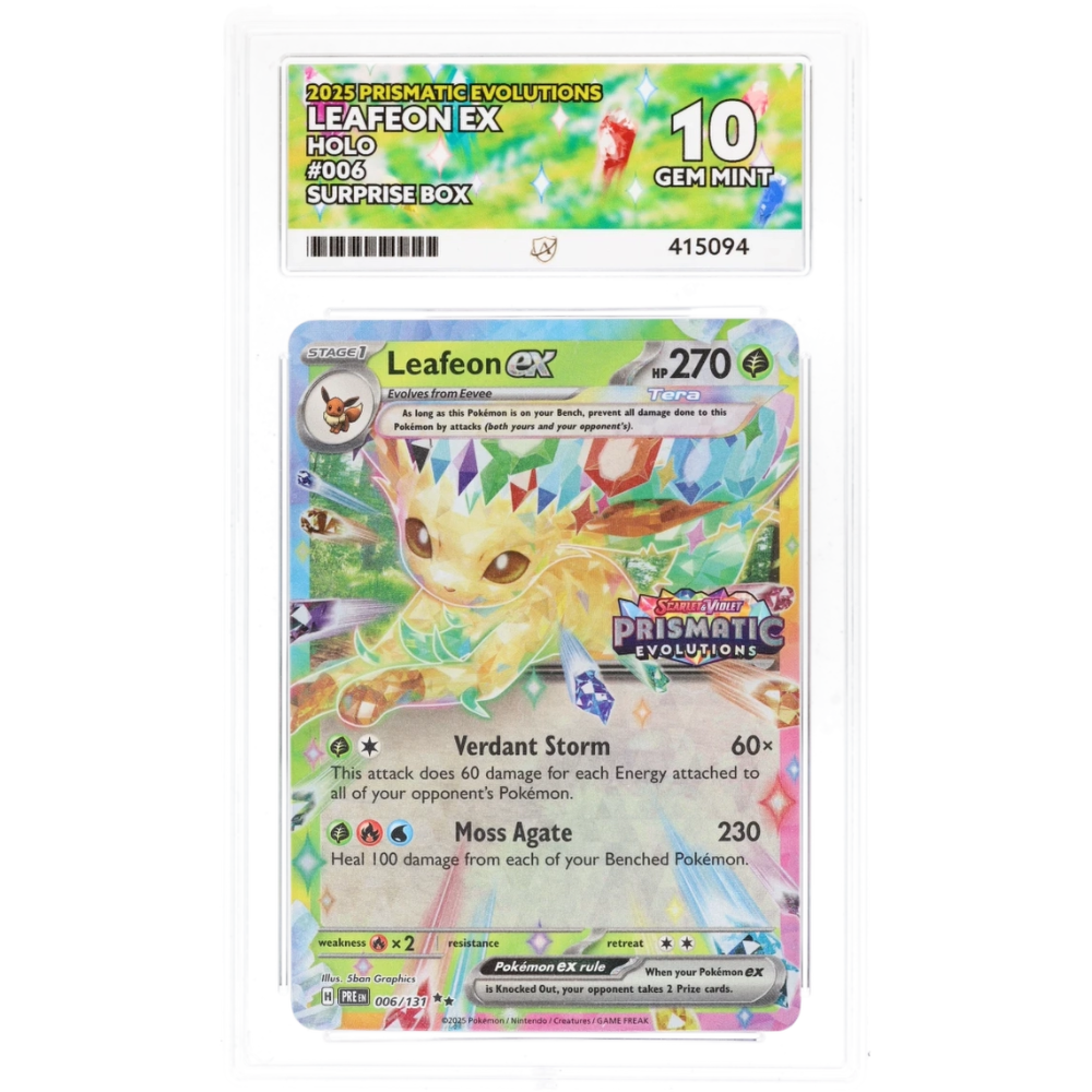 2025 Pokémon Prismatic Evolutions Leafeon ex 006/131 – Surprise Box Exclusive – ACE Gem Mint 10