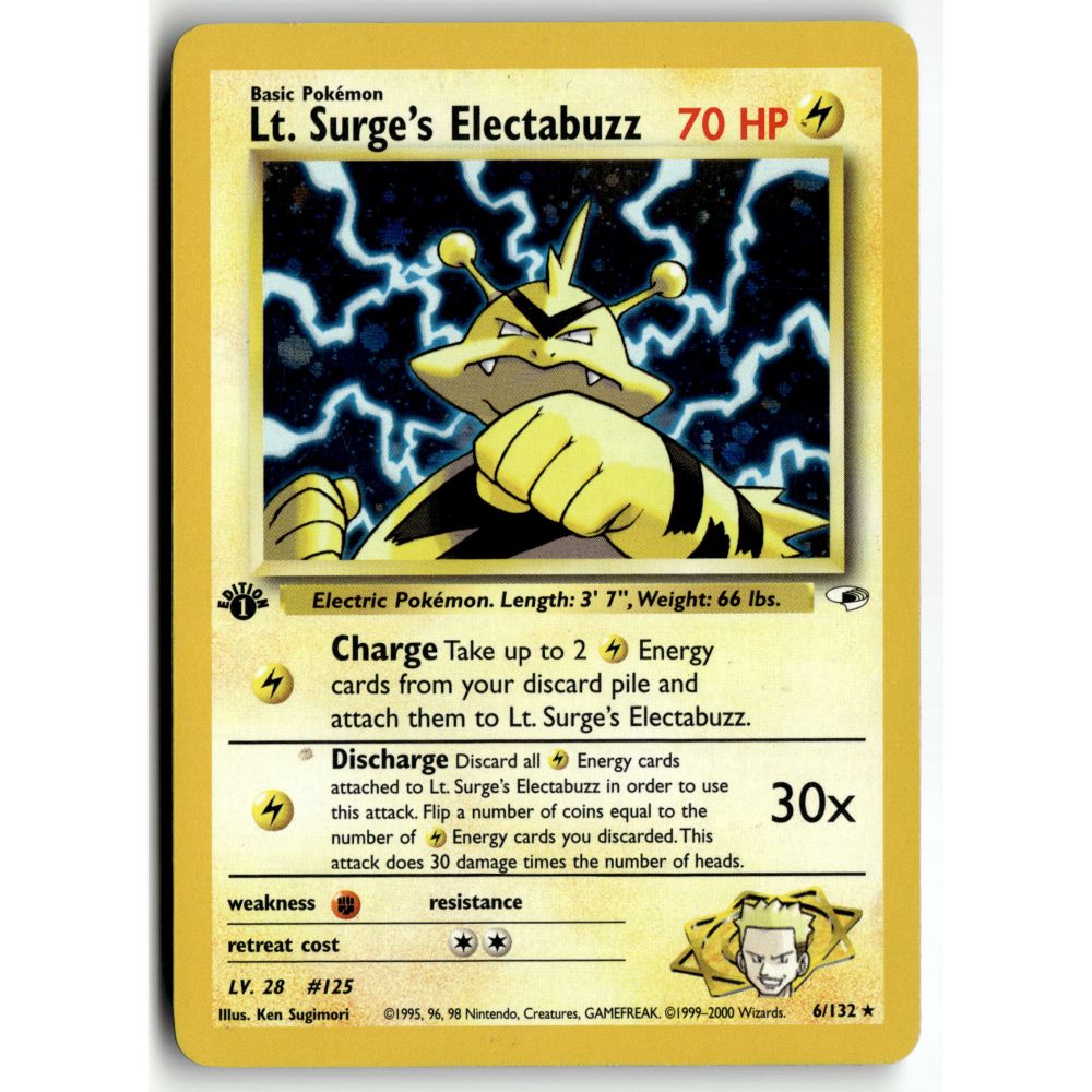 Pokemon Lt. Surge's Electabuzz 6/132 Holo Rare Gym Heroes 1st Ed LP