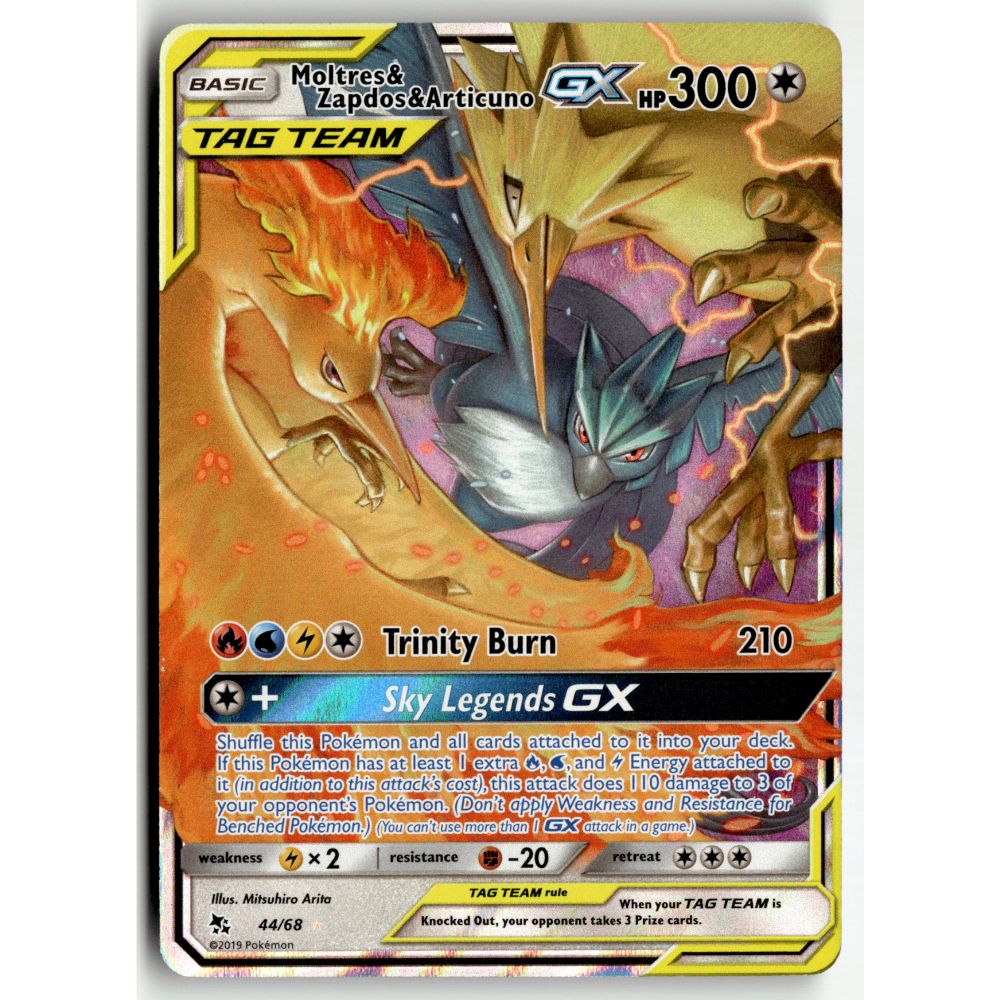 Pokemon Moltres & Zapdos & Articuno GX 44/68 Holo Rare GX Hidden Fates NM