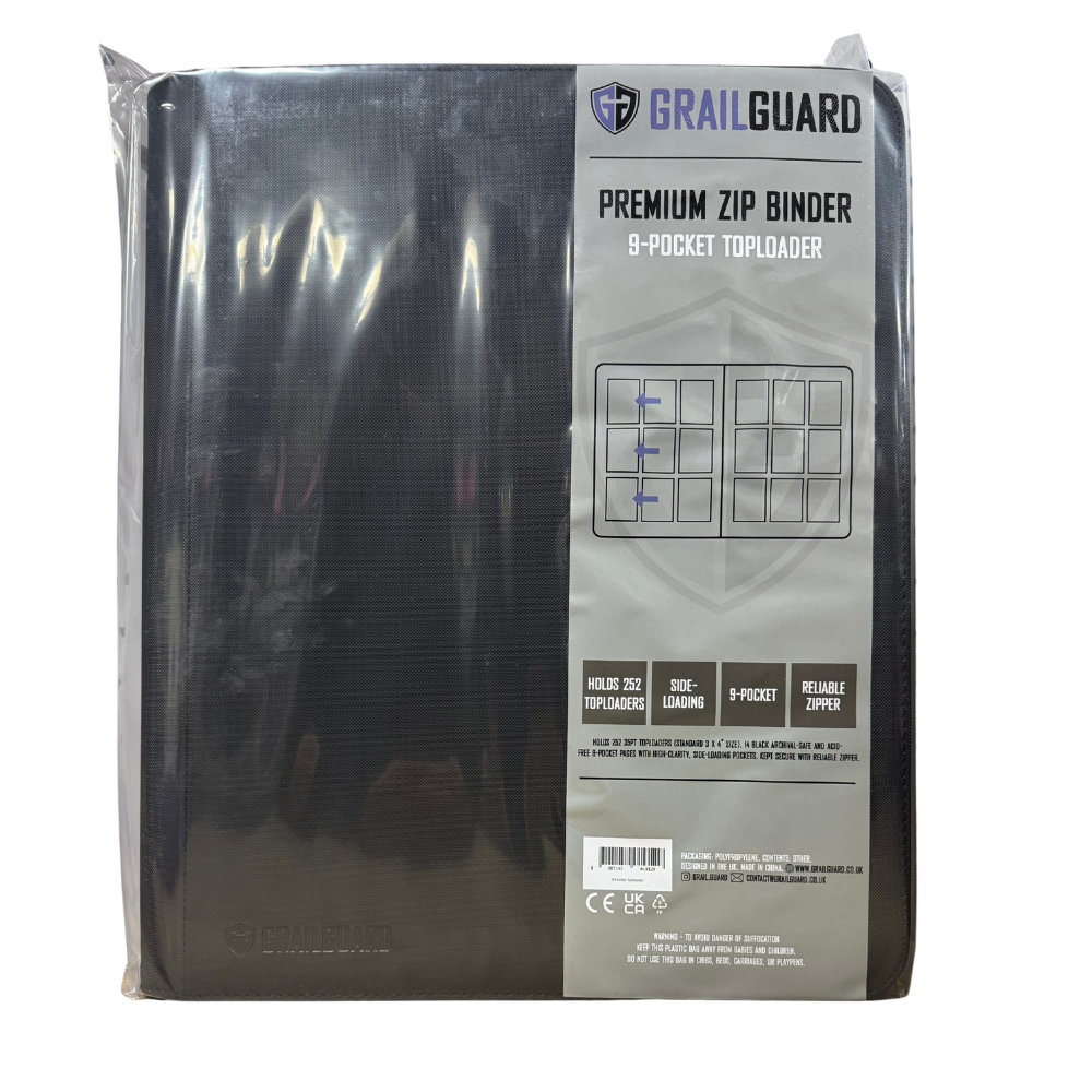 Grailguard Premium Black 9 Pocket Toploader Zip Binder