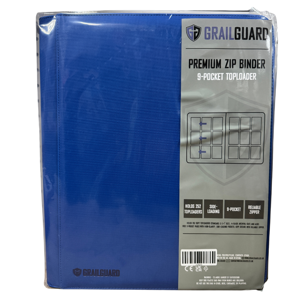 Grailguard Premium Blue 9 Pocket Toploader Zip Binder