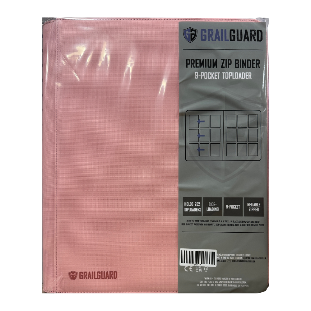 Grailguard Premium Pink 9 Pocket Toploader Zip Binder