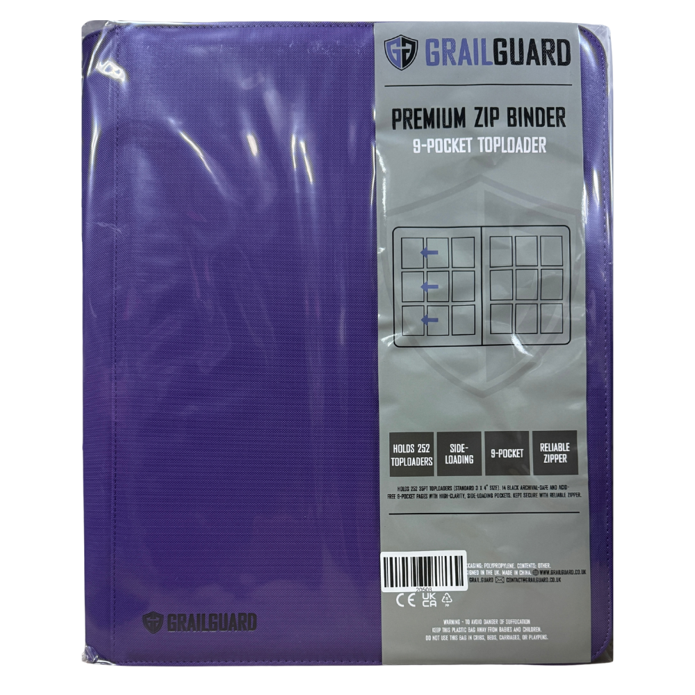 Grailguard Premium Purple 9 Pocket Toploader Zip Binder