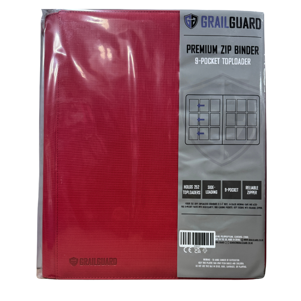 Grailguard Premium Red 9 Pocket Toploader Zip Binder
