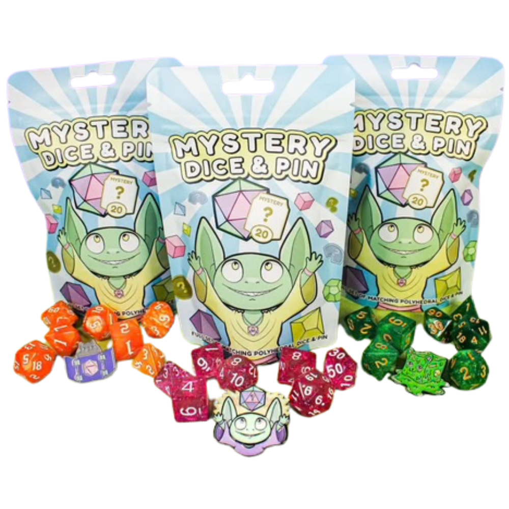 Mystery Dice Pin &  Full Set Of Matching Polyhedral Dice