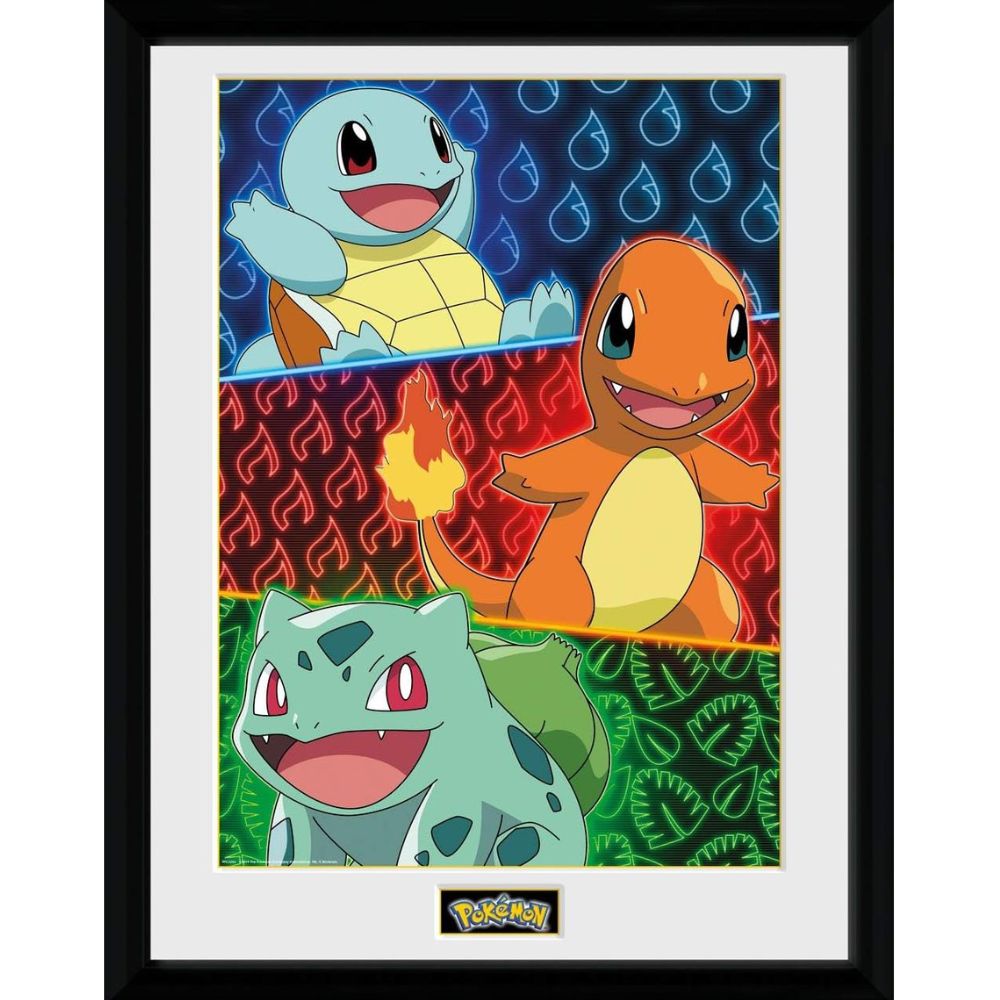 Pokemon Squirtle Charmander & Bulbasaur Framed Print